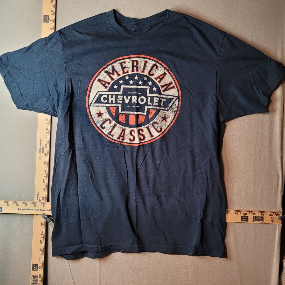 Chevrolet American Classic GM Graphic T-Shirt‎ Navy Blue Mens Large Distressed